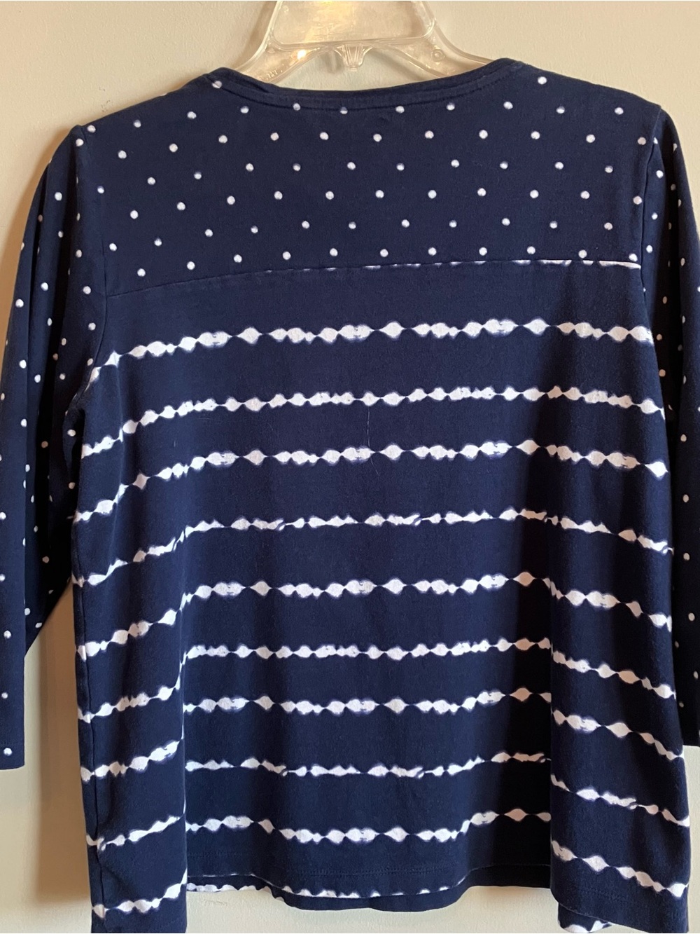 Kim Rogers Navy and White Striped Polka Dot 3/4”Sleeve Top - Picture 2 of 5